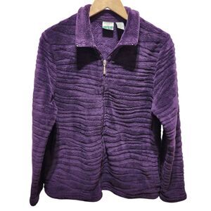Mountain Lake fleece full zip jacket zebra stripe pattern purple medium